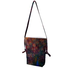 Red Peacock Feather Folding Shoulder Bag by Cowasu