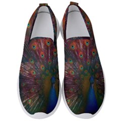 Red Peacock Feather Men s Slip On Sneakers by Cowasu