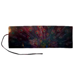 Red Peacock Feather Roll Up Canvas Pencil Holder (m) by Cowasu