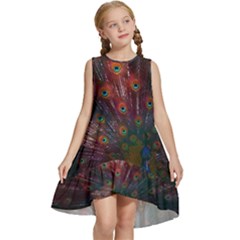 Red Peacock Feather Kids  Frill Swing Dress