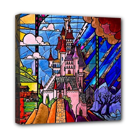 Beauty Stained Glass Castle Building Mini Canvas 8  X 8  (stretched) by Cowasu