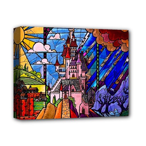 Beauty Stained Glass Castle Building Deluxe Canvas 14  X 11  (stretched) by Cowasu