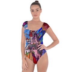 Beauty Stained Glass Castle Building Short Sleeve Leotard  by Cowasu