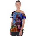 Beauty Stained Glass Castle Building Off Shoulder Tie-Up Tee View1