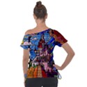 Beauty Stained Glass Castle Building Off Shoulder Tie-Up Tee View2