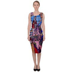 Beauty Stained Glass Castle Building Sleeveless Pencil Dress by Cowasu