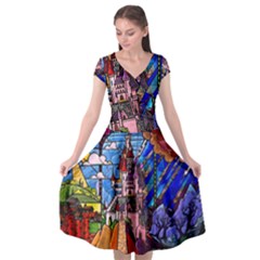 Beauty Stained Glass Castle Building Cap Sleeve Wrap Front Dress by Cowasu