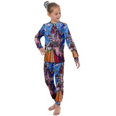 Beauty Stained Glass Castle Building Kids  Long Sleeve Set  by Cowasu