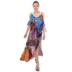 Beauty Stained Glass Castle Building Maxi Chiffon Cover Up Dress by Cowasu