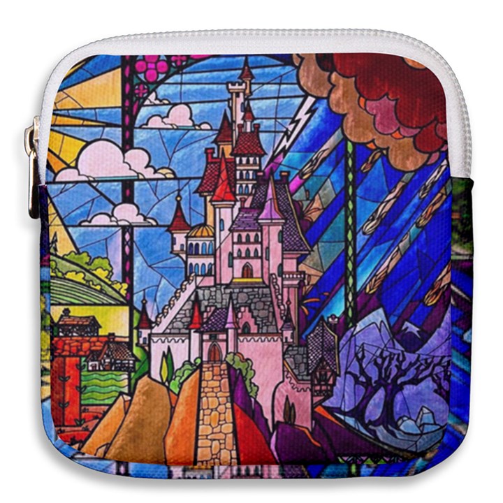 Beauty Stained Glass Castle Building Mini Square Pouch