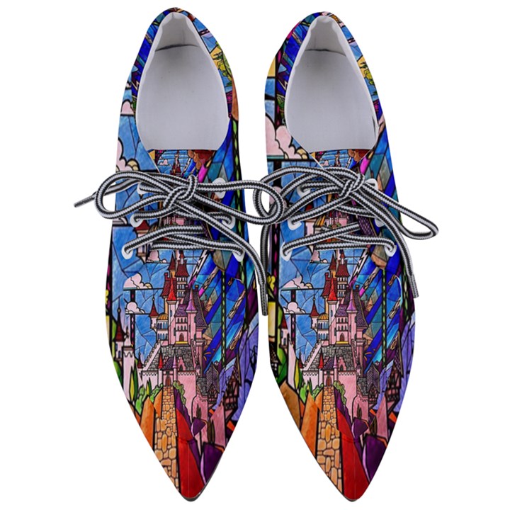 Beauty Stained Glass Castle Building Pointed Oxford Shoes