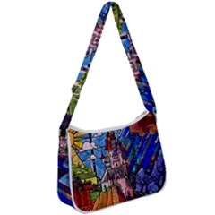 Beauty Stained Glass Castle Building Zip Up Shoulder Bag by Cowasu