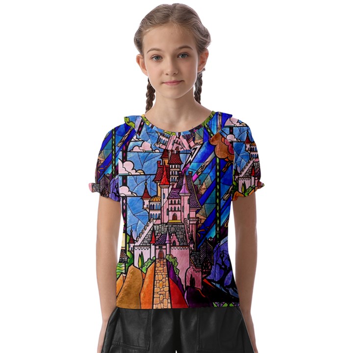 Beauty Stained Glass Castle Building Kids  Frill Chiffon Blouse