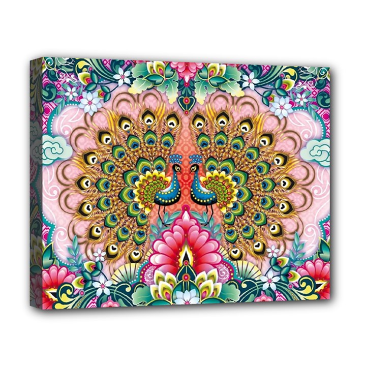 Pink Peacock Bird Pattern Texture Deluxe Canvas 20  x 16  (Stretched)