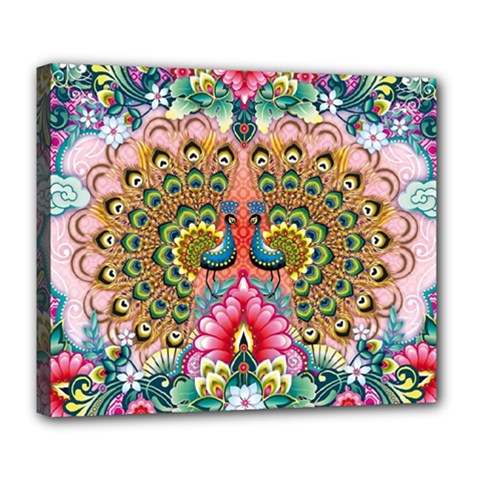 Pink Peacock Bird Pattern Texture Deluxe Canvas 24  X 20  (stretched) by Cowasu