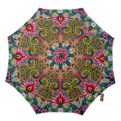 Pink Peacock Bird Pattern Texture Hook Handle Umbrellas (large) by Cowasu