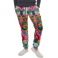 Pink Peacock Bird Pattern Texture Men s Jogger Sweatpants by Cowasu