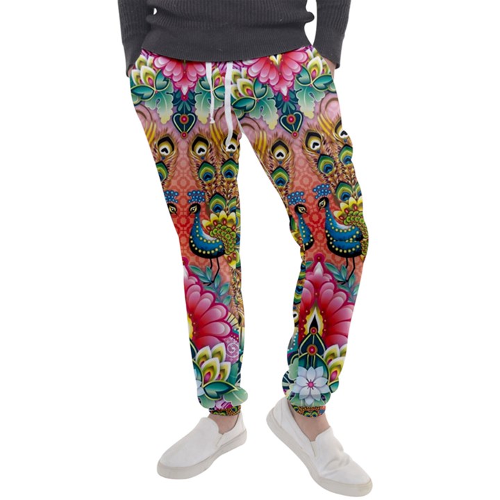 Pink Peacock Bird Pattern Texture Men s Jogger Sweatpants