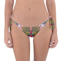 Pink Peacock Bird Pattern Texture Reversible Bikini Bottoms by Cowasu