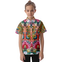 Pink Peacock Bird Pattern Texture Kids  Short Sleeve Shirt by Cowasu