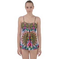 Pink Peacock Bird Pattern Texture Babydoll Tankini Set by Cowasu