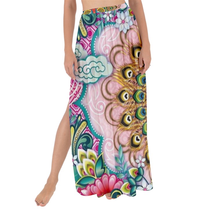 Pink Peacock Bird Pattern Texture Maxi Chiffon Tie-Up Sarong