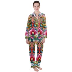 Pink Peacock Bird Pattern Texture Women s Long Sleeve Satin Pajamas Set	 by Cowasu