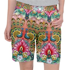 Pink Peacock Bird Pattern Texture Women s Pocket Shorts by Cowasu