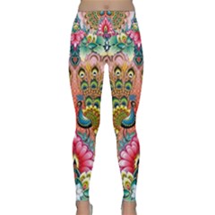 Pink Peacock Bird Pattern Texture Lightweight Velour Classic Yoga Leggings by Cowasu