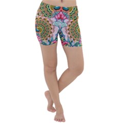 Pink Peacock Bird Pattern Texture Lightweight Velour Yoga Shorts by Cowasu