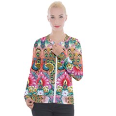 Pink Peacock Bird Pattern Texture Casual Zip Up Jacket by Cowasu