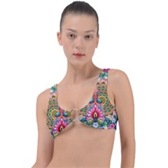 Pink Peacock Bird Pattern Texture Ring Detail Bikini Top by Cowasu