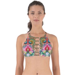 Pink Peacock Bird Pattern Texture Perfectly Cut Out Bikini Top by Cowasu