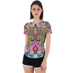 Pink Peacock Bird Pattern Texture Back Cut Out Sport Tee by Cowasu