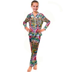 Pink Peacock Bird Pattern Texture Kids  Satin Long Sleeve Pajamas Set by Cowasu