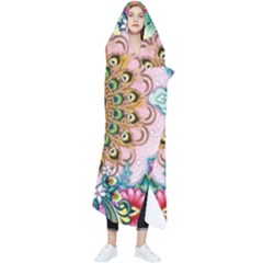 Pink Peacock Bird Pattern Texture Wearable Blanket by Cowasu