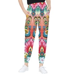 Pink Peacock Bird Pattern Texture Women s Tapered Pants by Cowasu