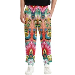 Pink Peacock Bird Pattern Texture Men s Elastic Waist Pants by Cowasu