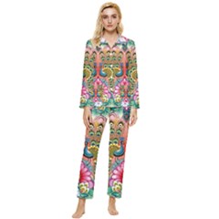 Pink Peacock Bird Pattern Texture Womens  Long Sleeve Velvet Pocket Pajamas Set by Cowasu