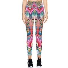 Pink Peacock Bird Pattern Texture Pocket Leggings  by Cowasu