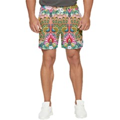 Pink Peacock Bird Pattern Texture Men s Runner Shorts by Cowasu