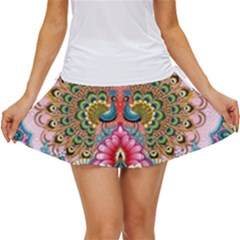 Pink Peacock Bird Pattern Texture Women s Skort