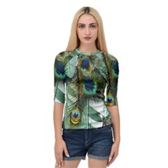 Peacock Feathers Feather Blue Green Quarter Sleeve Raglan Tee