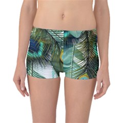 Peacock Feathers Feather Blue Green Boyleg Bikini Bottoms by Cowasu