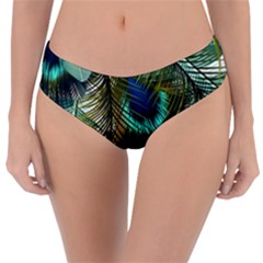 Peacock Feathers Feather Blue Green Reversible Classic Bikini Bottoms by Cowasu