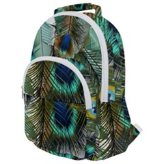 Peacock Feathers Feather Blue Green Rounded Multi Pocket Backpack by Cowasu