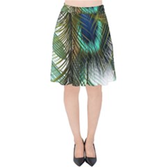 Peacock Feathers Feather Blue Green Velvet High Waist Skirt by Cowasu