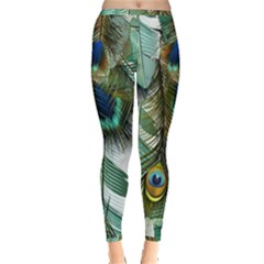 Peacock Feathers Feather Blue Green Inside Out Leggings by Cowasu