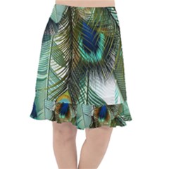 Peacock Feathers Feather Blue Green Fishtail Chiffon Skirt by Cowasu