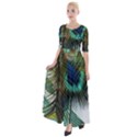 Peacock Feathers Feather Blue Green Half Sleeves Maxi Dress View1